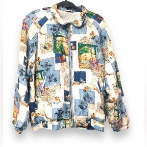 Vintage Cottagecore Silk Windbreaker Bomber Jacket Medium East West Silks
